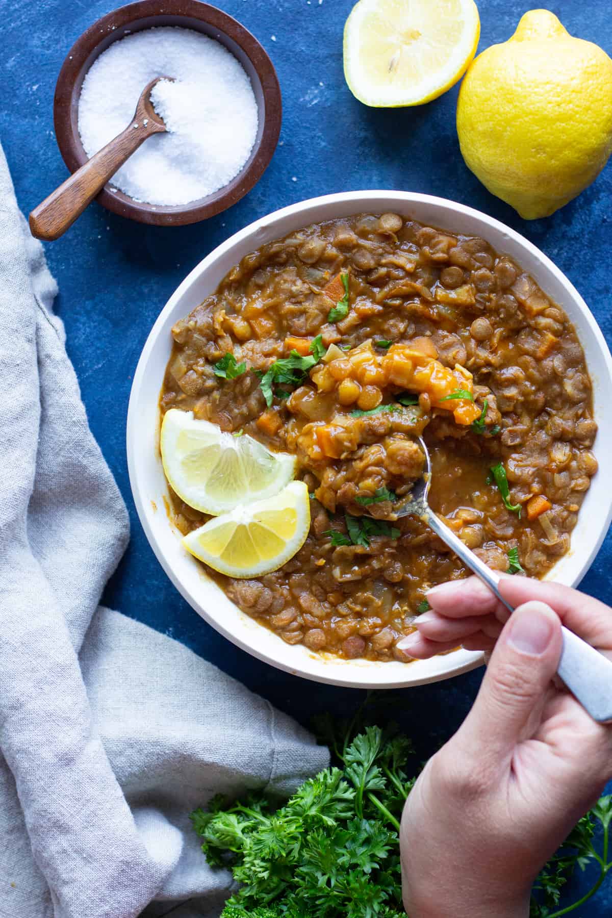 This easy instant pot lentil soup recipe is perfect for weeknight dinners. It's packed with tasty ingredients and is pretty much a hands-off lentil soup recipe. 