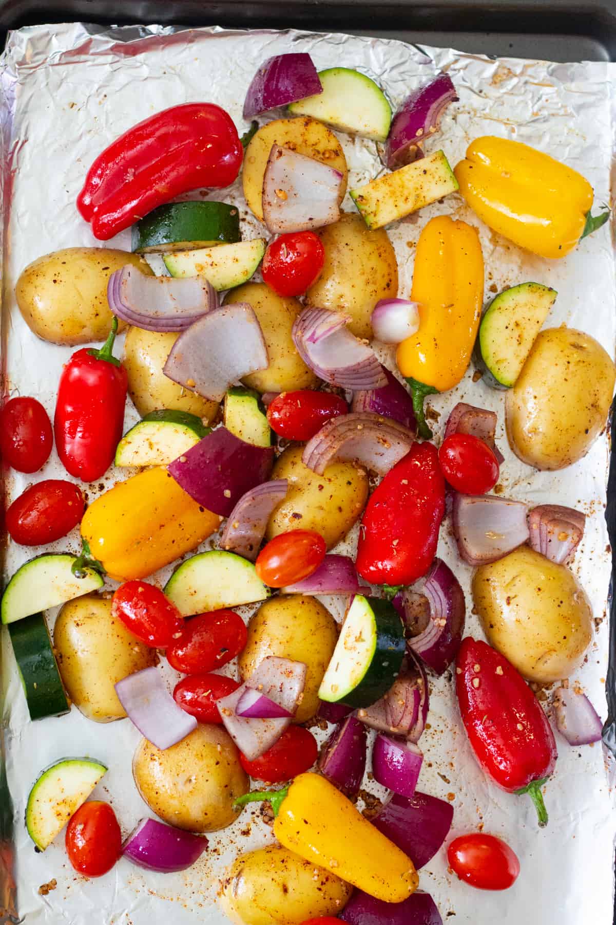 Place all the vegetables on a baking sheet and roast for 25 minutes. 