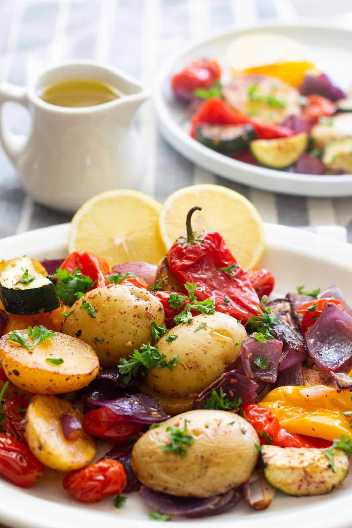 Vegetables roasted with Mediterranean spices are packed with flavor. 