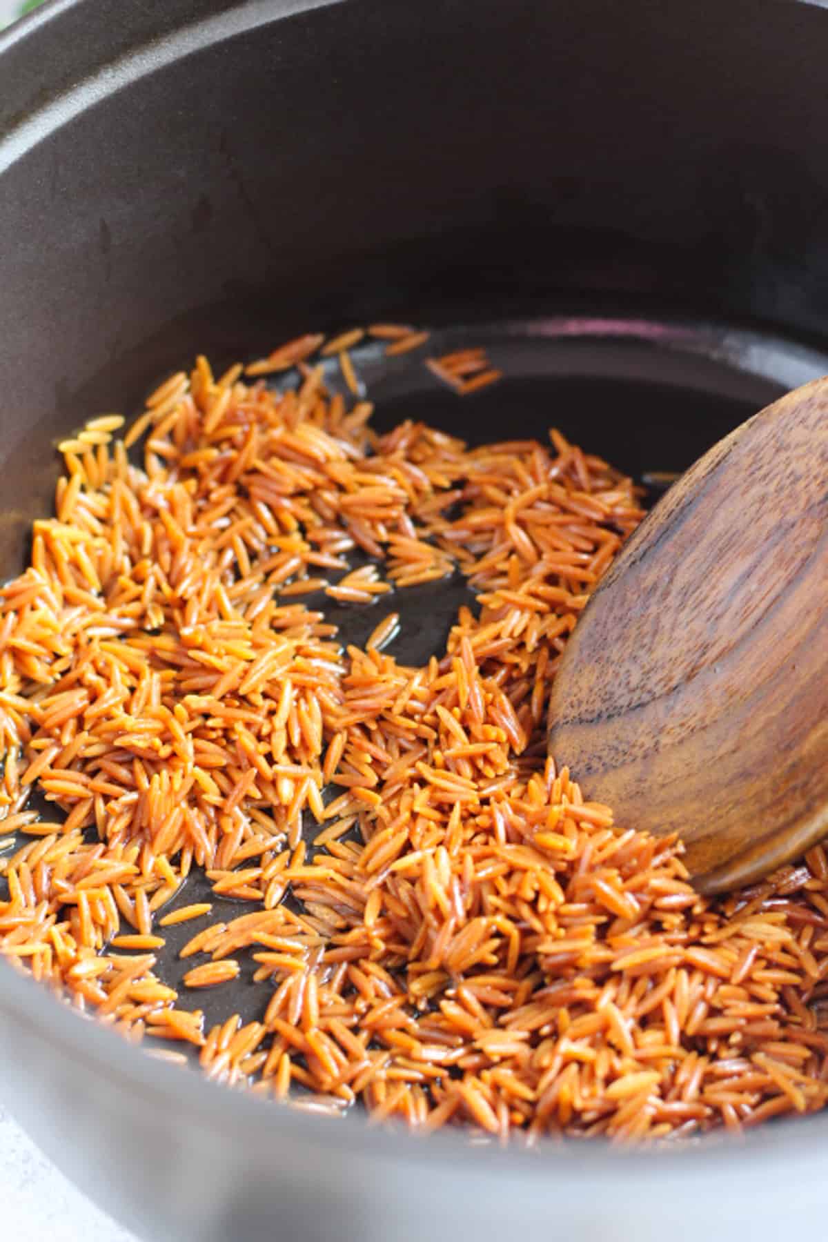 Toasted orzo adds a lot of flavor to the dish. 