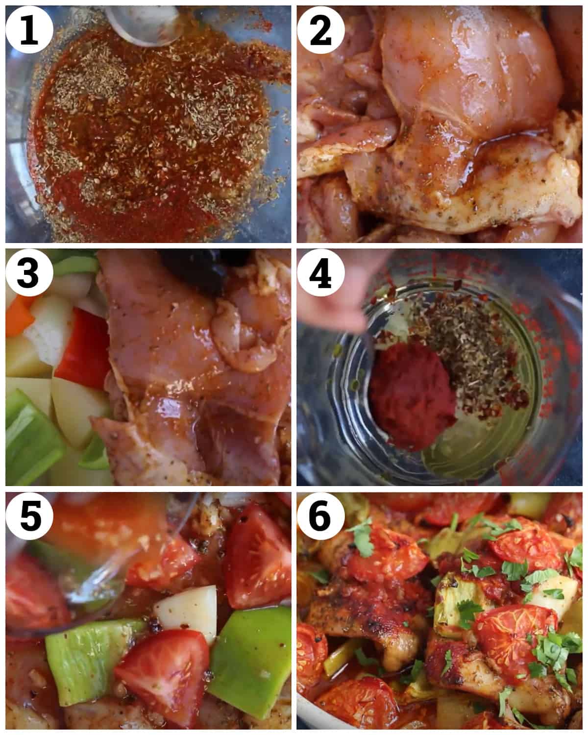 make the marinade and mix with the chicken, arrange the vegetables and chicken then pour the sauce and bake. 