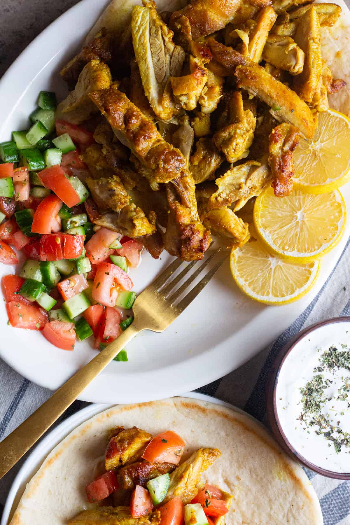 Another way to crisp up the chicken slices is to heat a cast iron skillet over medium high heat and then simply crisp the chicken slices in the skillet as quickly as possible.