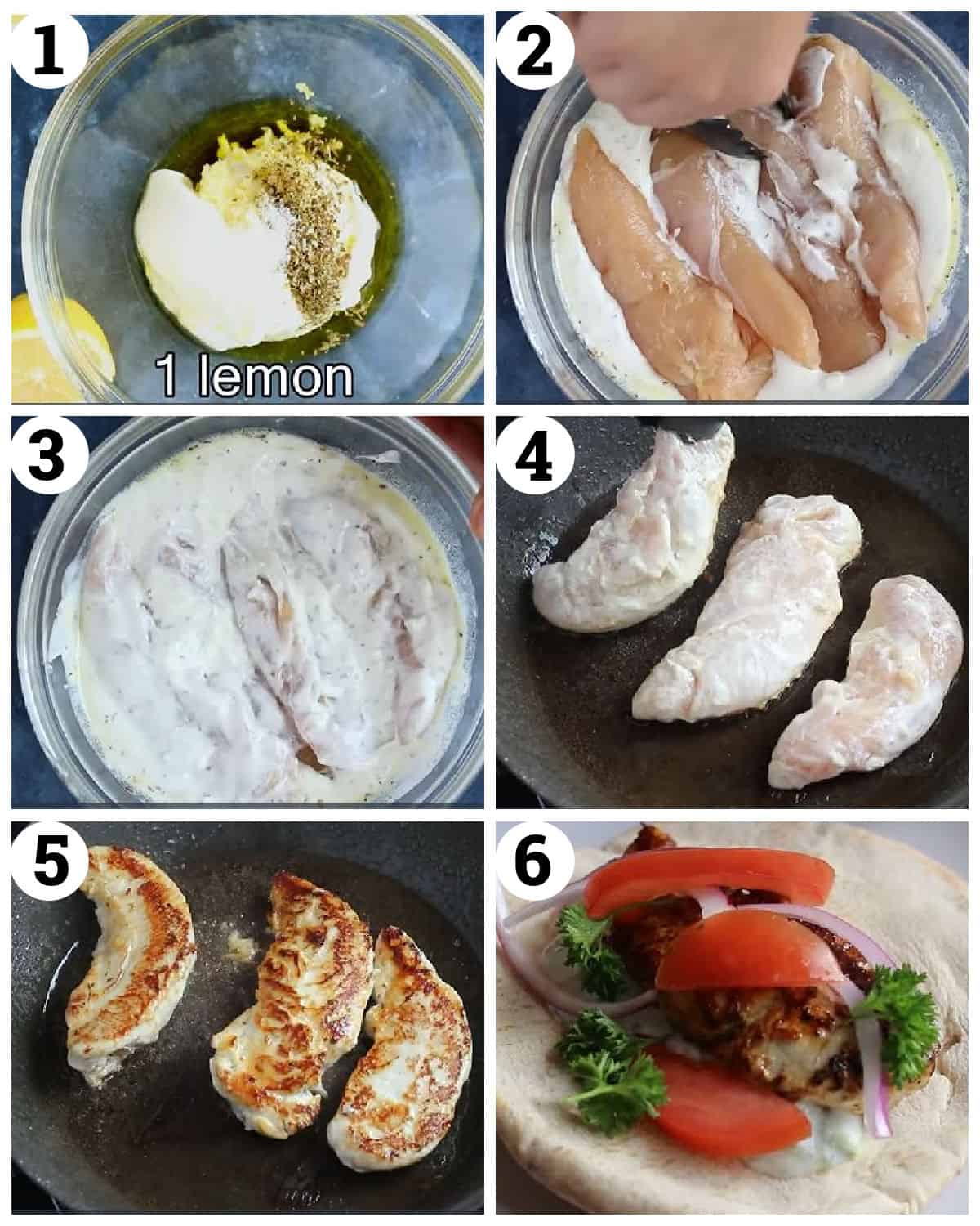 marinate the chicken tenders in yogurt and spices then sear in a pan and serve with pita and tzatziki. 