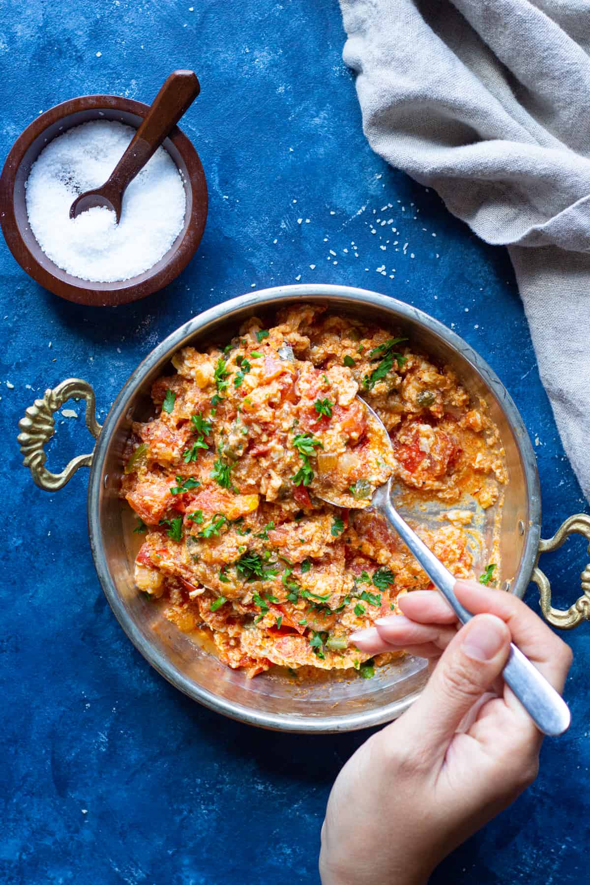 menemen is a classic Turkish breakfast dish made of eggs and tomatoes. 