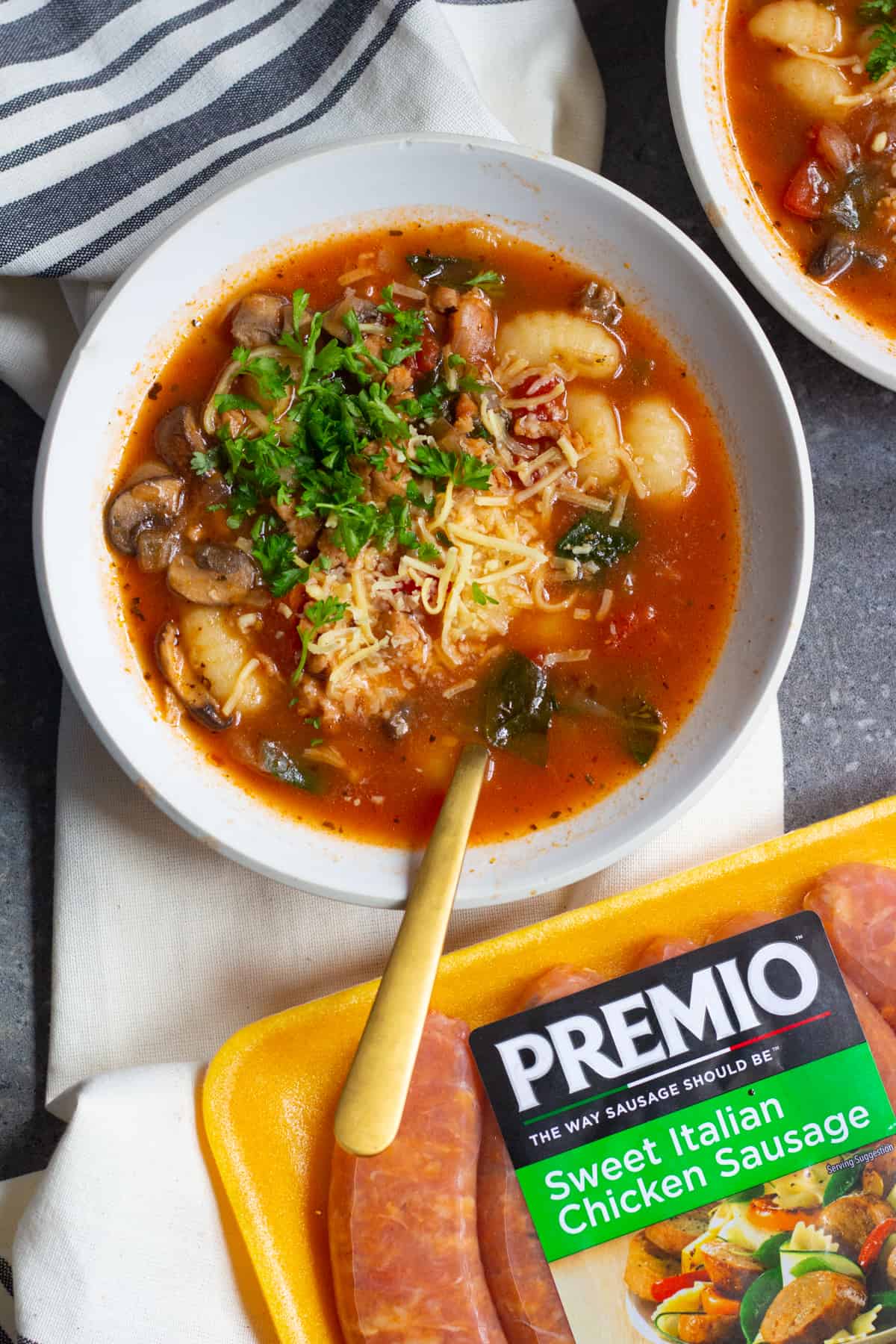 Easy Sausage Soup with gnocchi is a comforting dish made in thirty minutes.