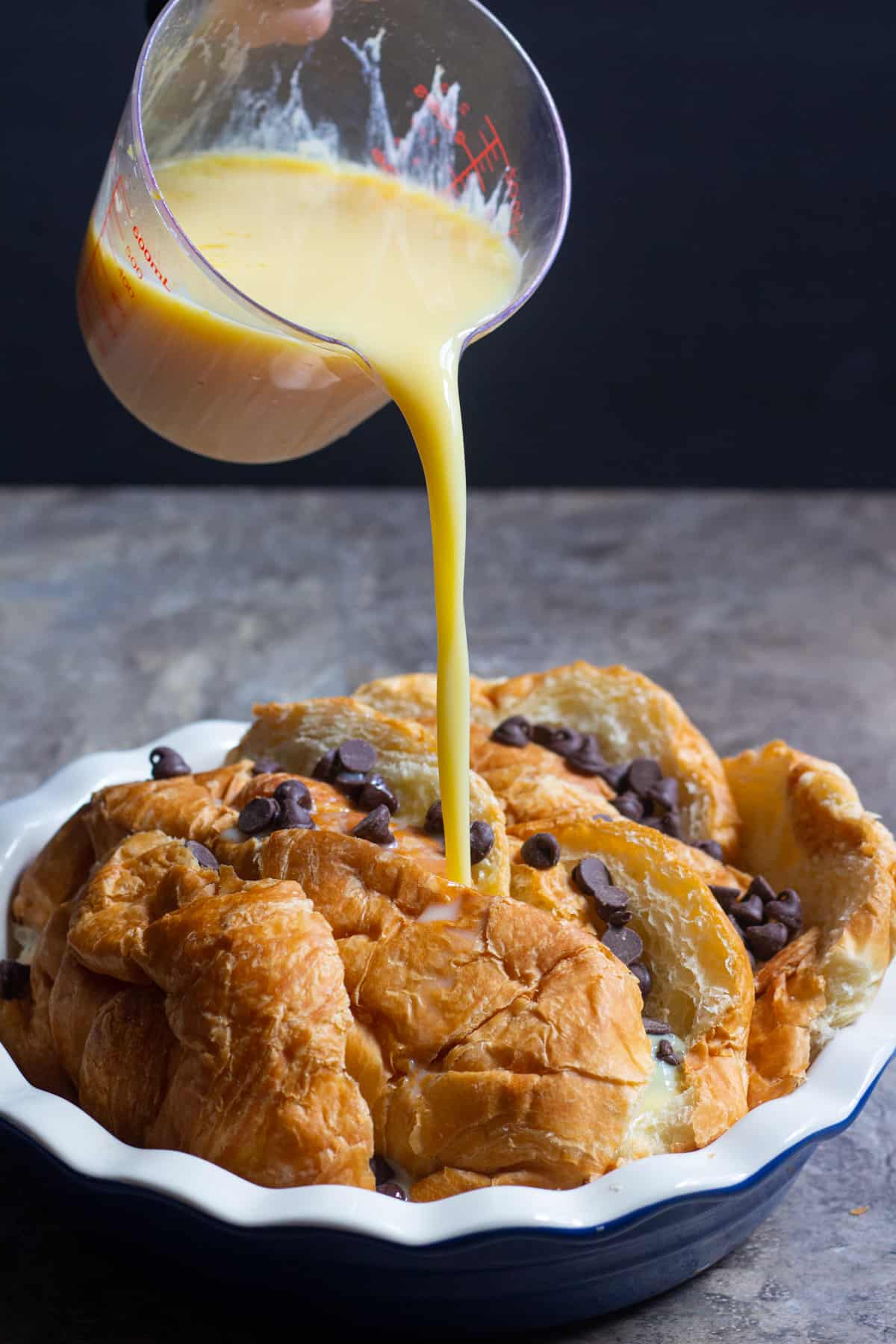 Mix the wet ingredients and pour over croissants. 