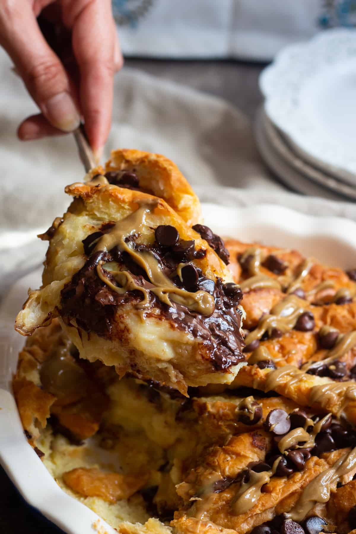 Croissant bread pudding is perfect for breakfast or brunch. Crispy on the top and gooey at the bottom, this bread pudding is a must try.
