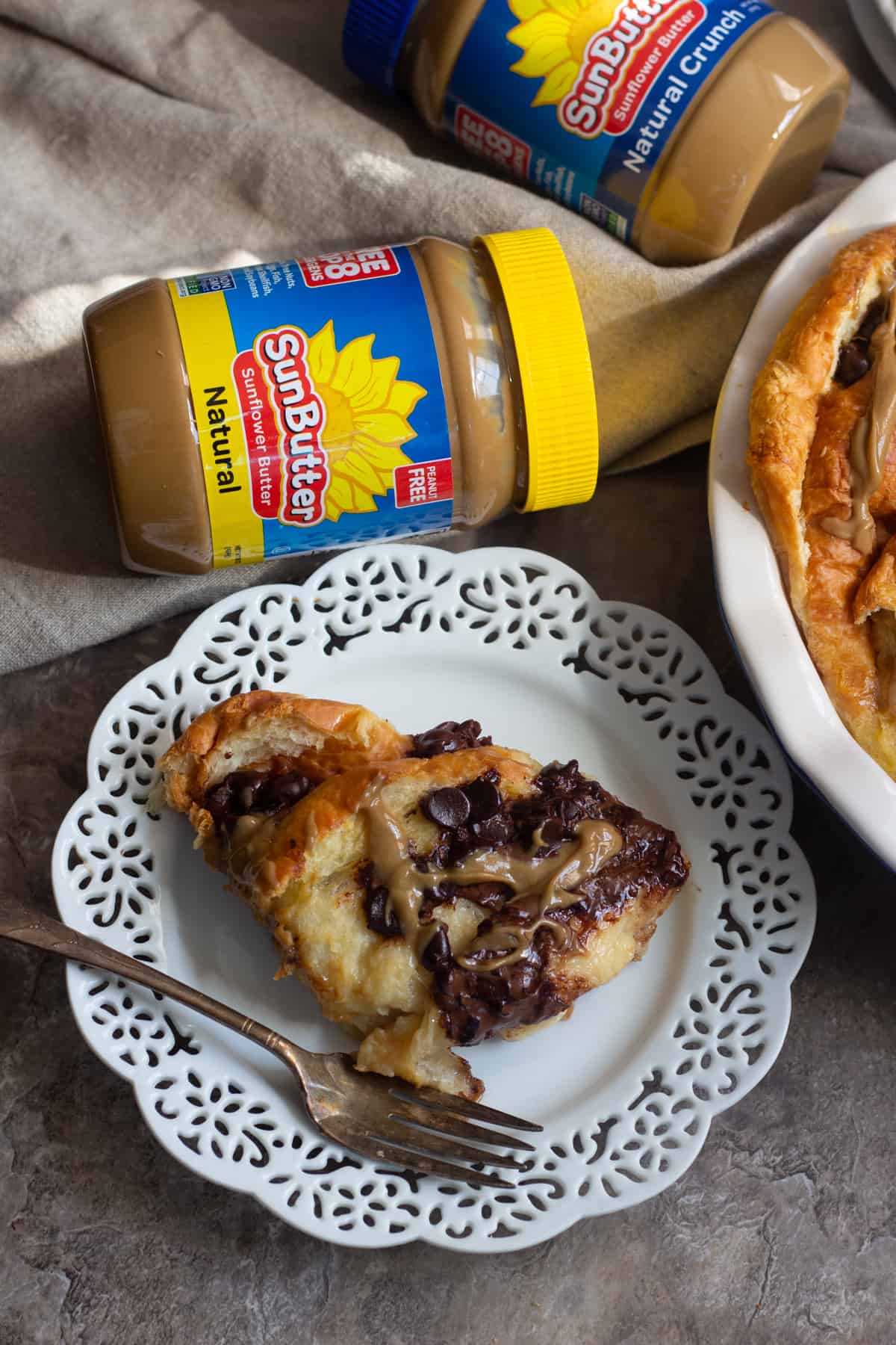 Croissant bread pudding with sun butter