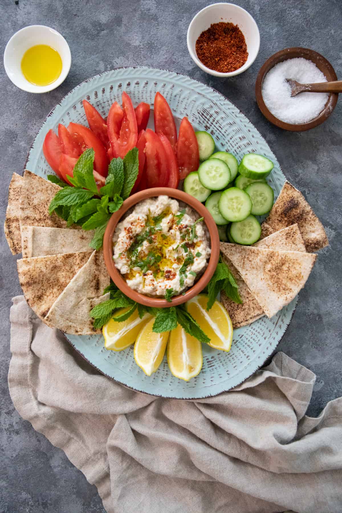 Mutabal is a Middle Eastern eggplant dip with a nice smoky flavor. It's different from baba ganoush and can be served with fresh pita bread as an appetizer or on a mezze platter for a tasty feast!
