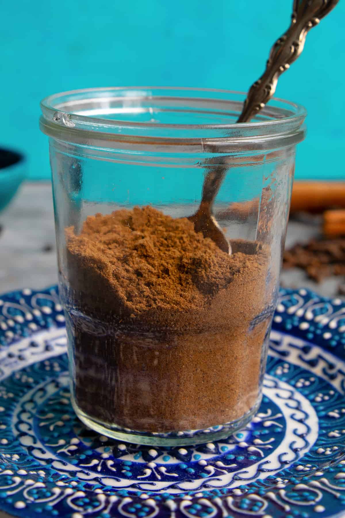 A jar of Lebanese seven spice also known as baharat.