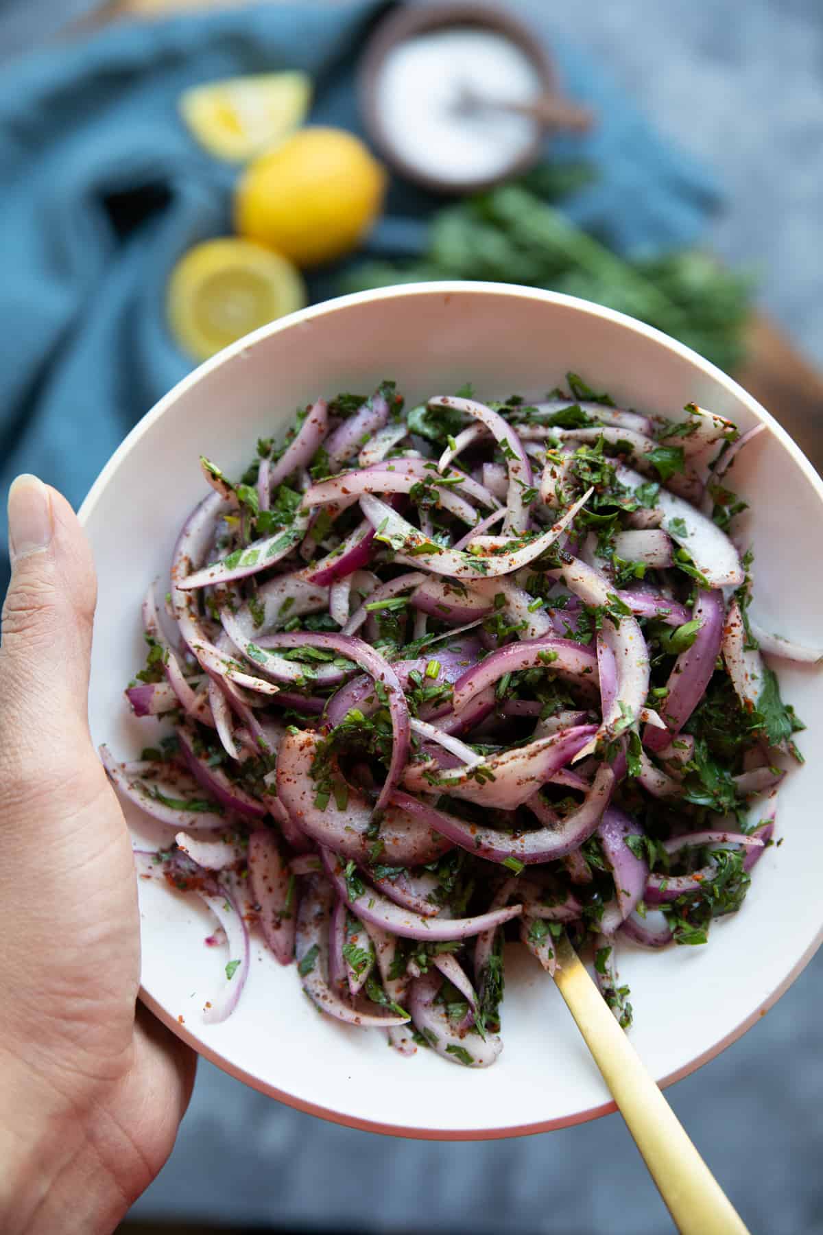 Turkish sumac onions are ready in 10 minutes and make an ideal companion to a wide variety of dishes. Crispy red onions are marinated with lemon juice, sumac and herbs - all you need to add a lot of bright flavors to any dish!
