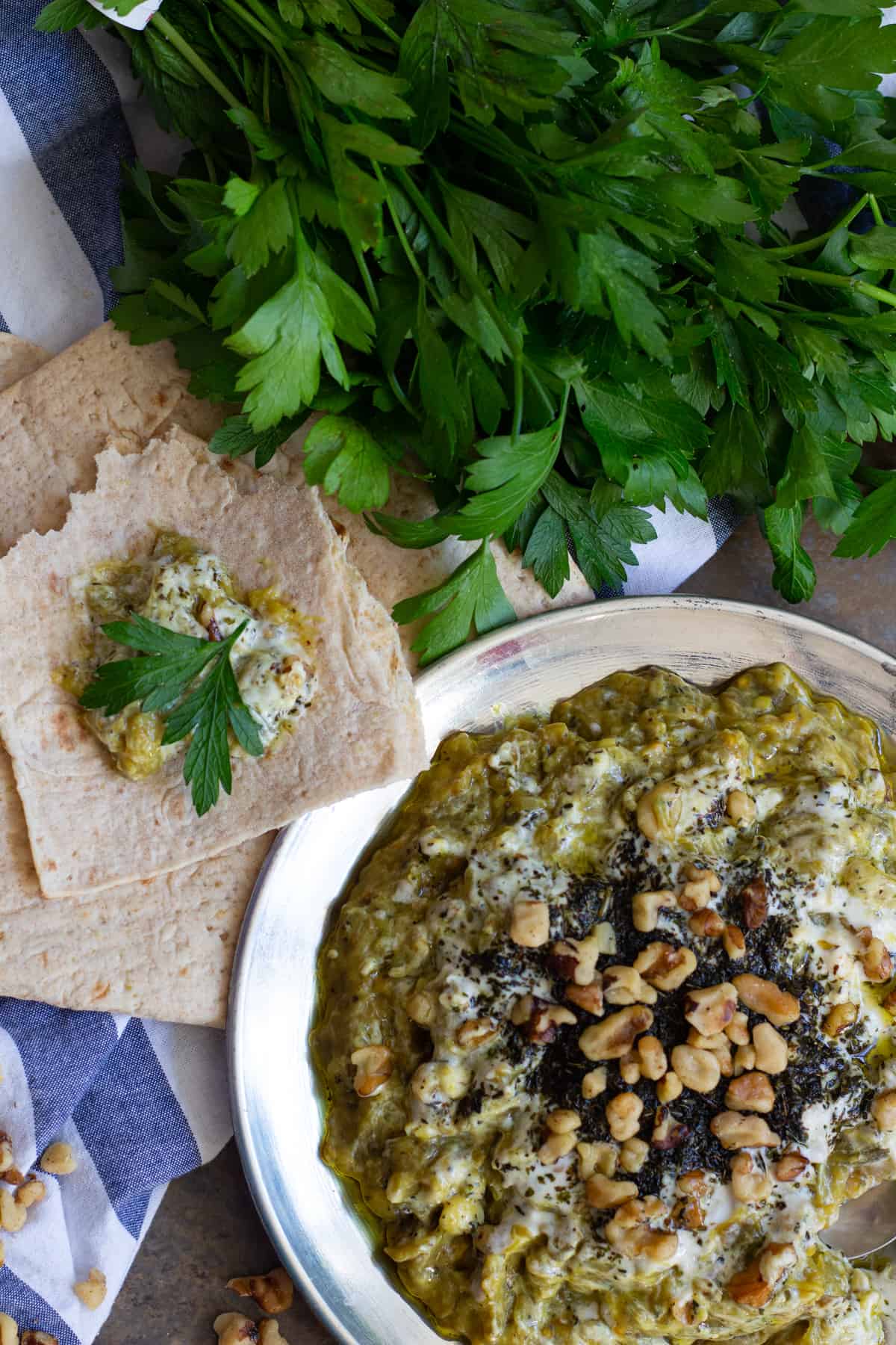 This Persian eggplant recipe known as kashke bademjan is the perfect appetizer for parties.
