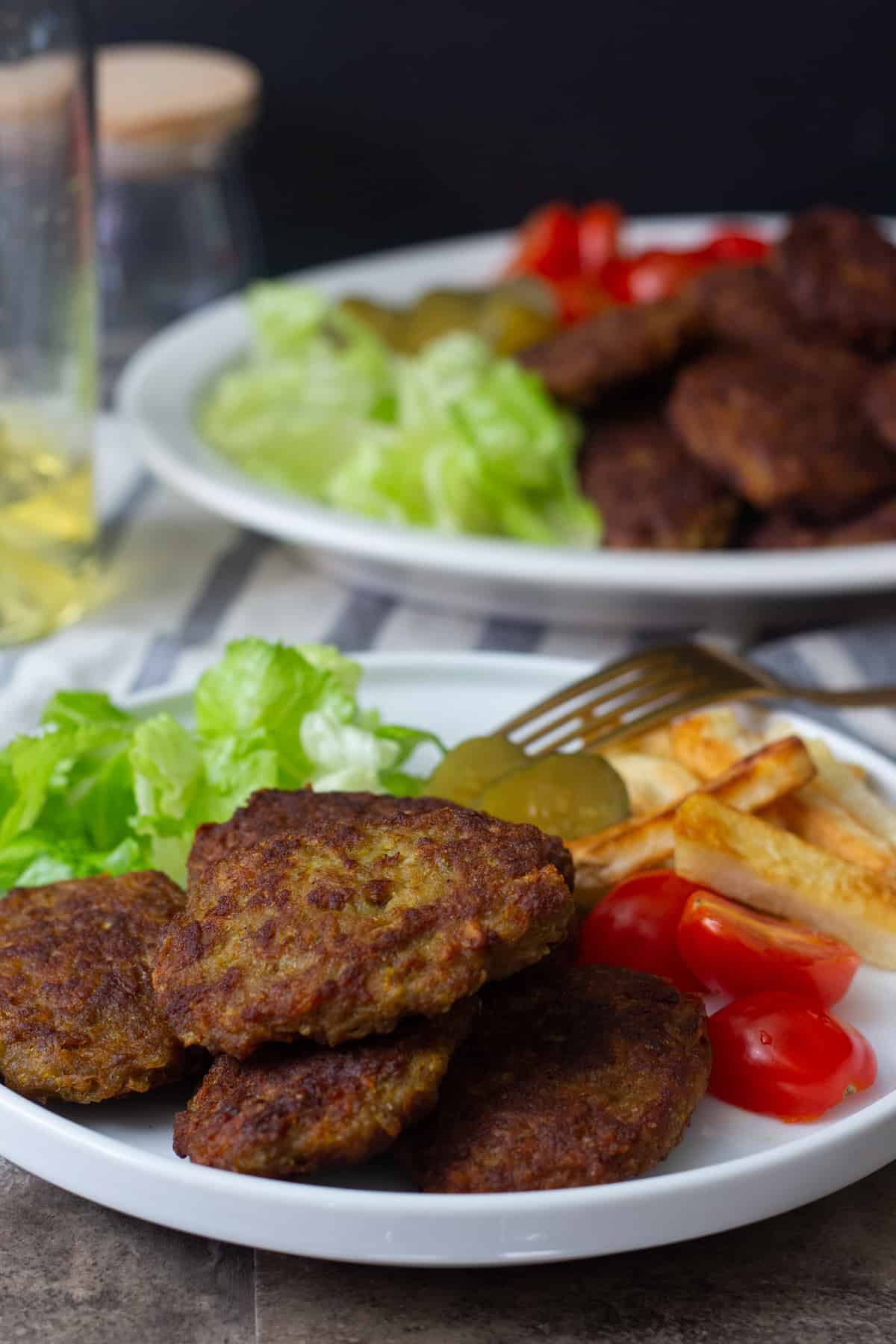 Kotlet is made with ground beef or lamb or a combination of both. 