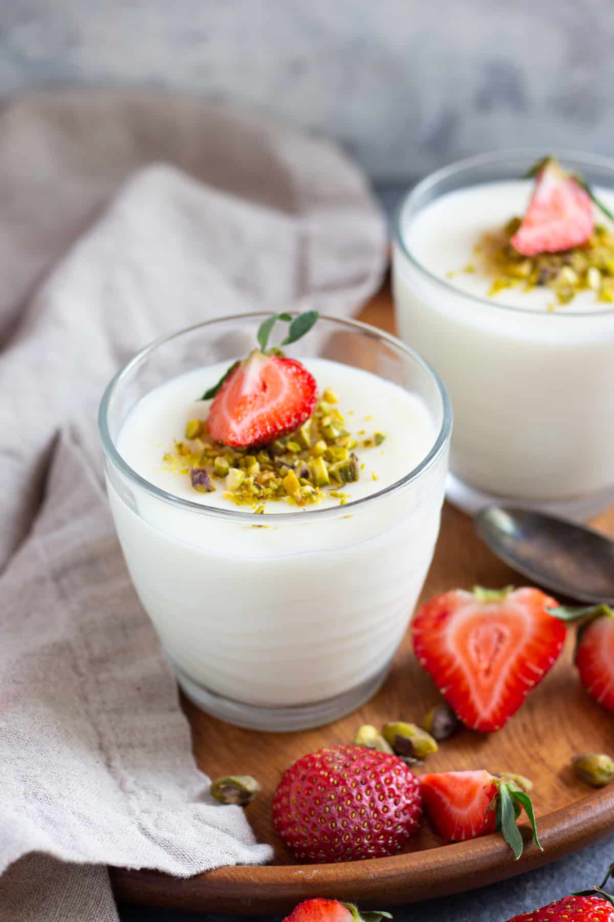 Muhallebi also known as mahalabia in a serving cup.