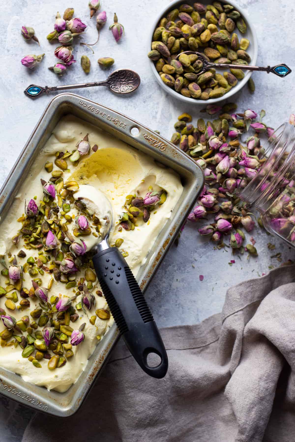 Scoop out the ice cream from the loaf pan.