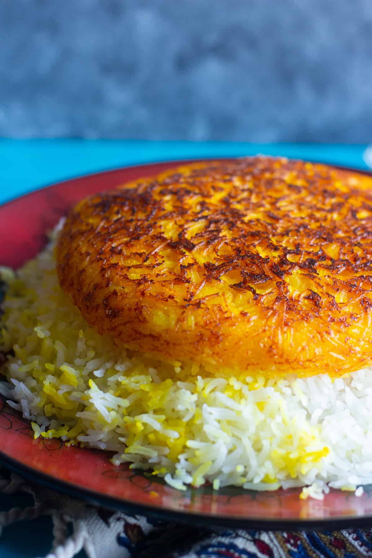 Persian saffron rice with crusty tahdig. 
