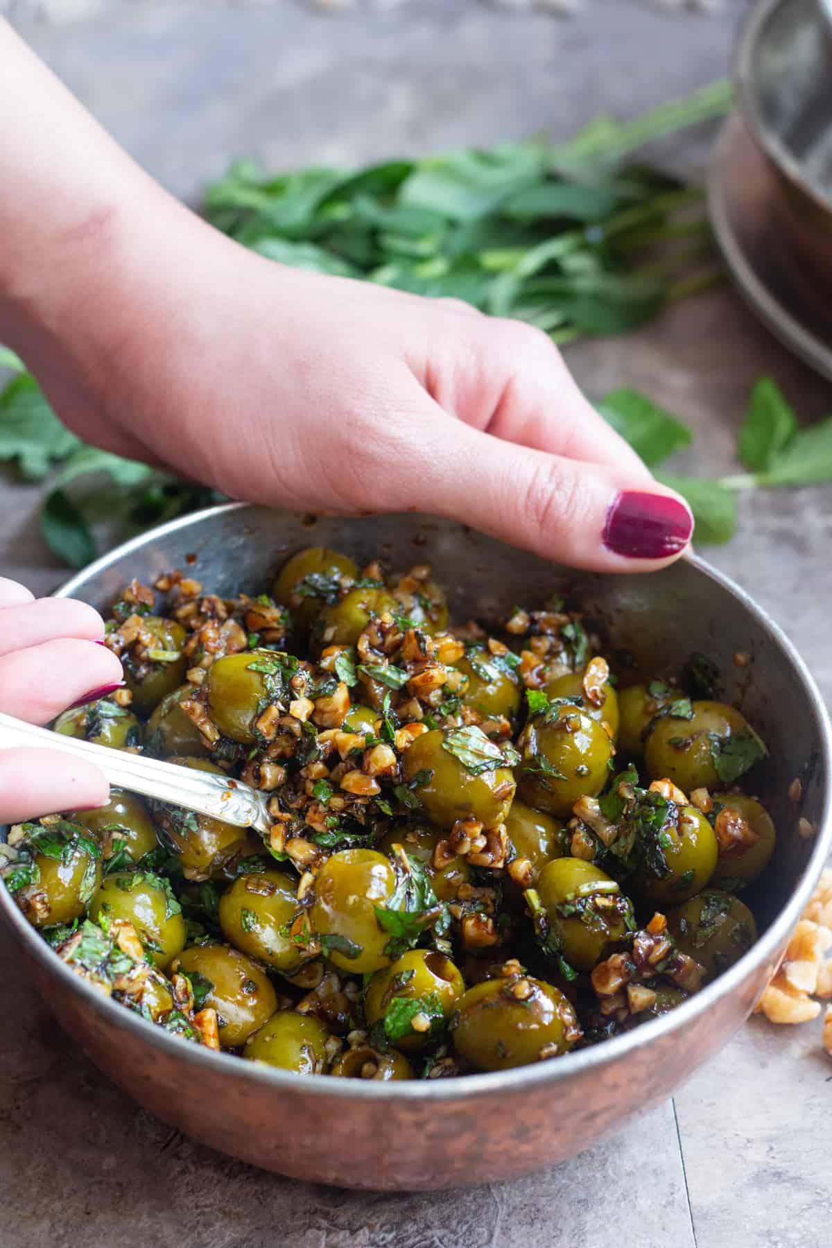 Serve marinated olives as an appetizer or side dish with different rice dishes.