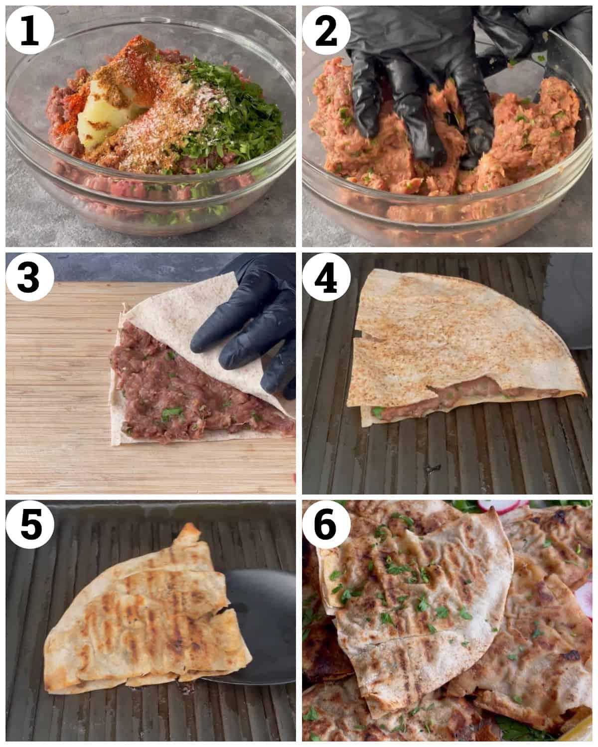 Mix all the ingredients and spread between the pita layers grill on the pan. 