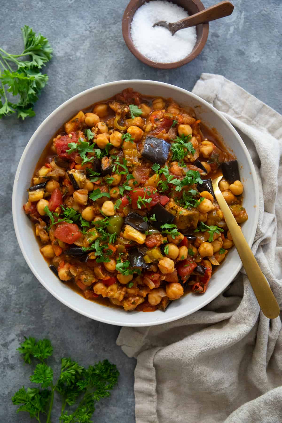chickpea stew with eggplants. 