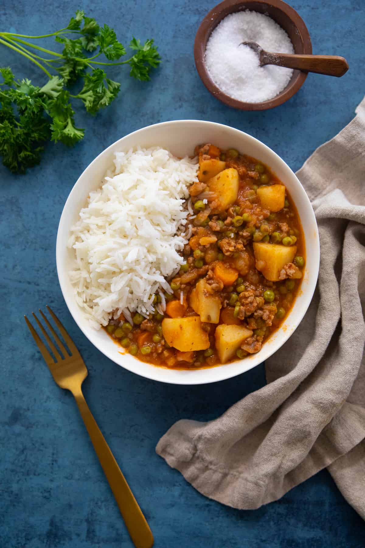 ground beef stew served with rice.