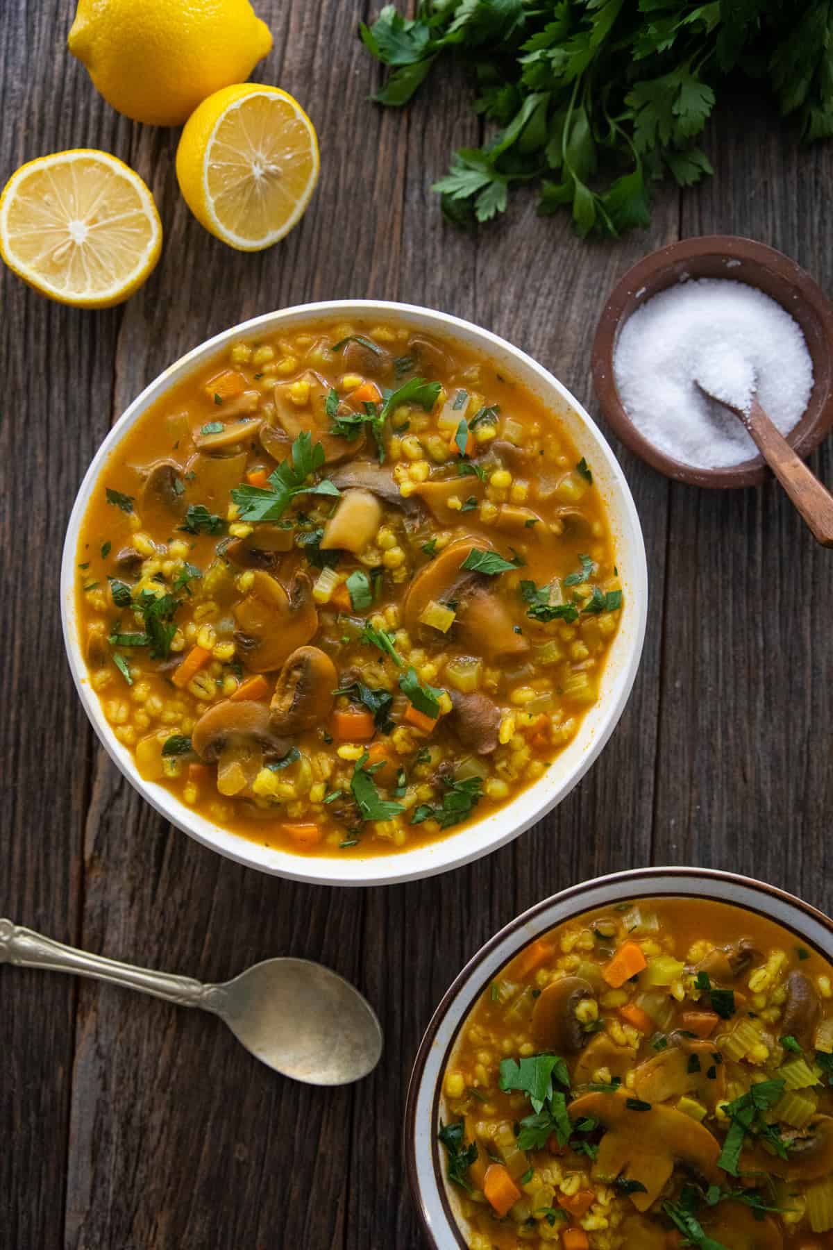 This mushroom barley soup requires just a handful of ingredients, yet is packed with vegetables and so much flavor. Inspired by Persian soup-e jo, a bowl of this soup is an ideal meatless meal you can prepare and enjoy at home.
