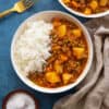 ground beef stew Turkish style served with rice.