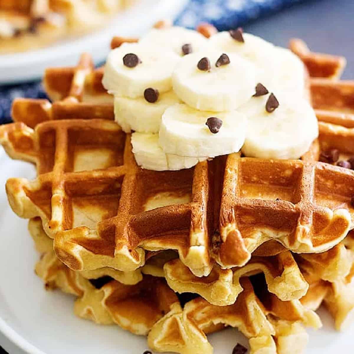 Peanut Butter Chocolate Chip Banana Waffles are great for breakfast or brunch. You can make the batter in a blender in no time and enjoy!

