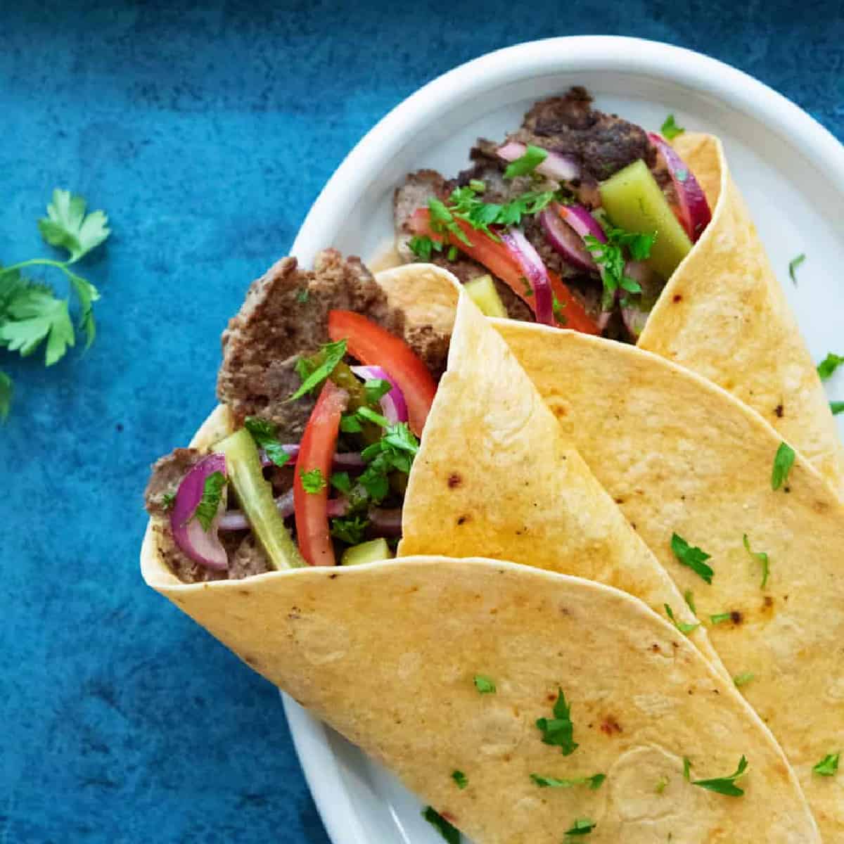 Doner kebab wraps made with lamb or beef. 