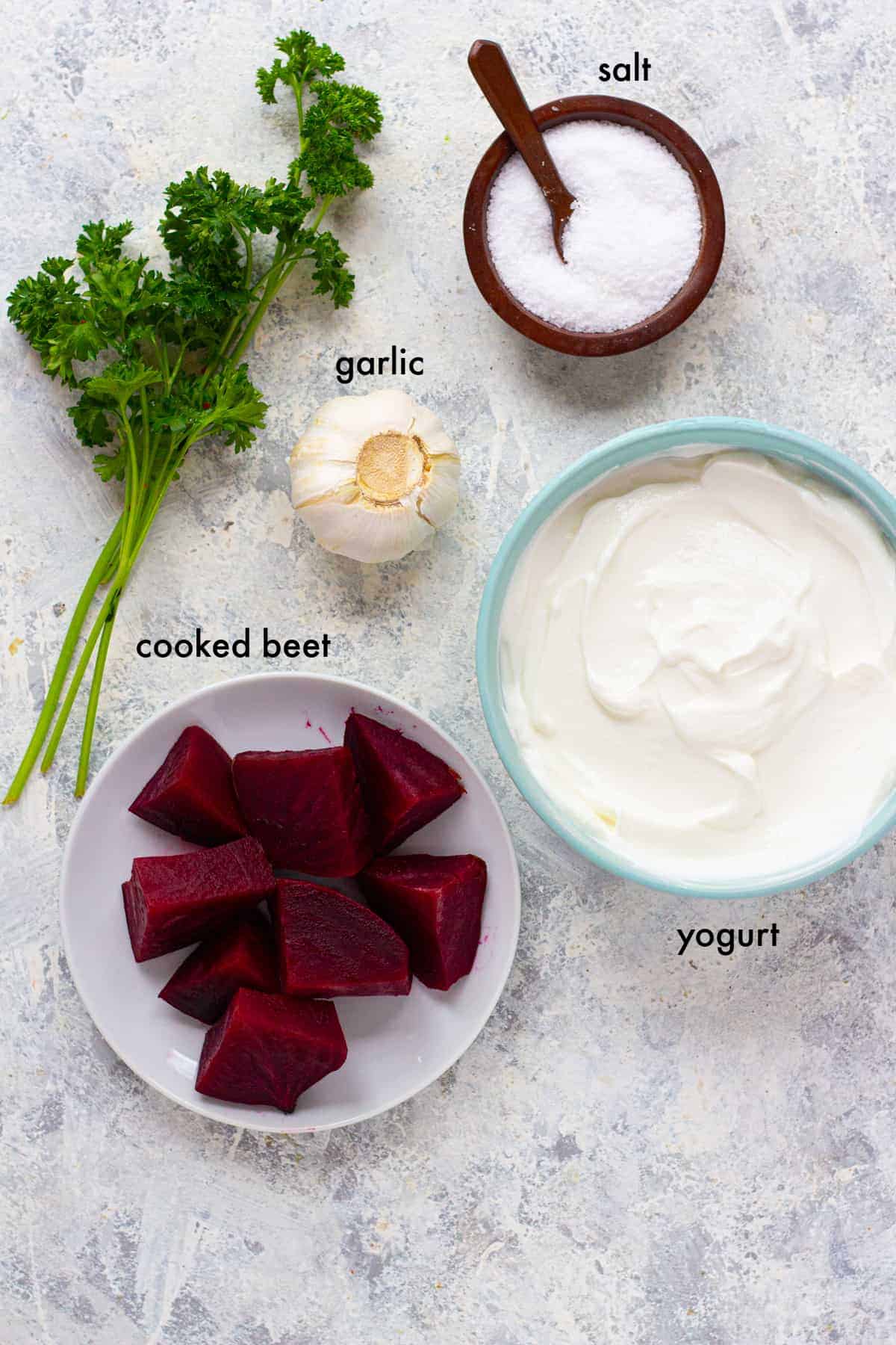 you need yogurt, beet and garlic for this recipe. 
