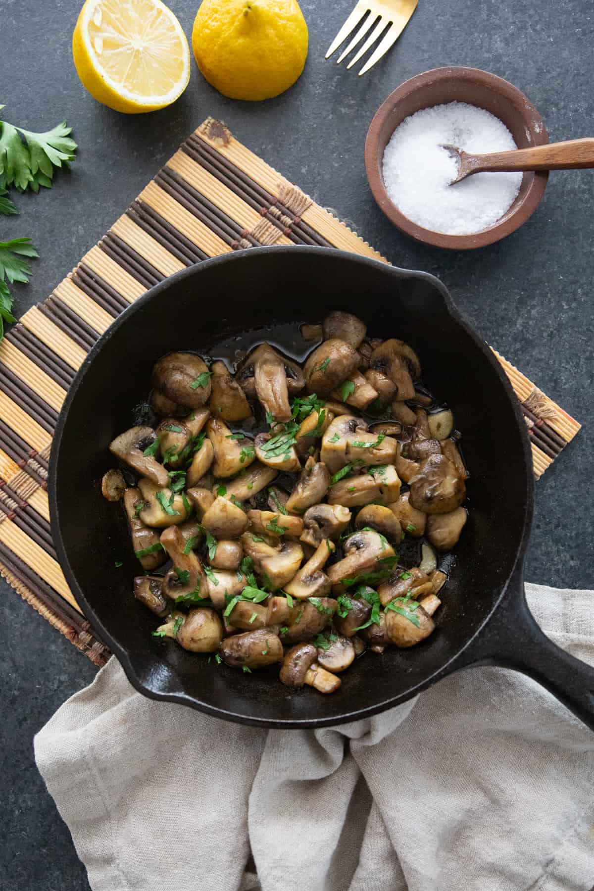 Spanish garlic mushrooms in a pan. 