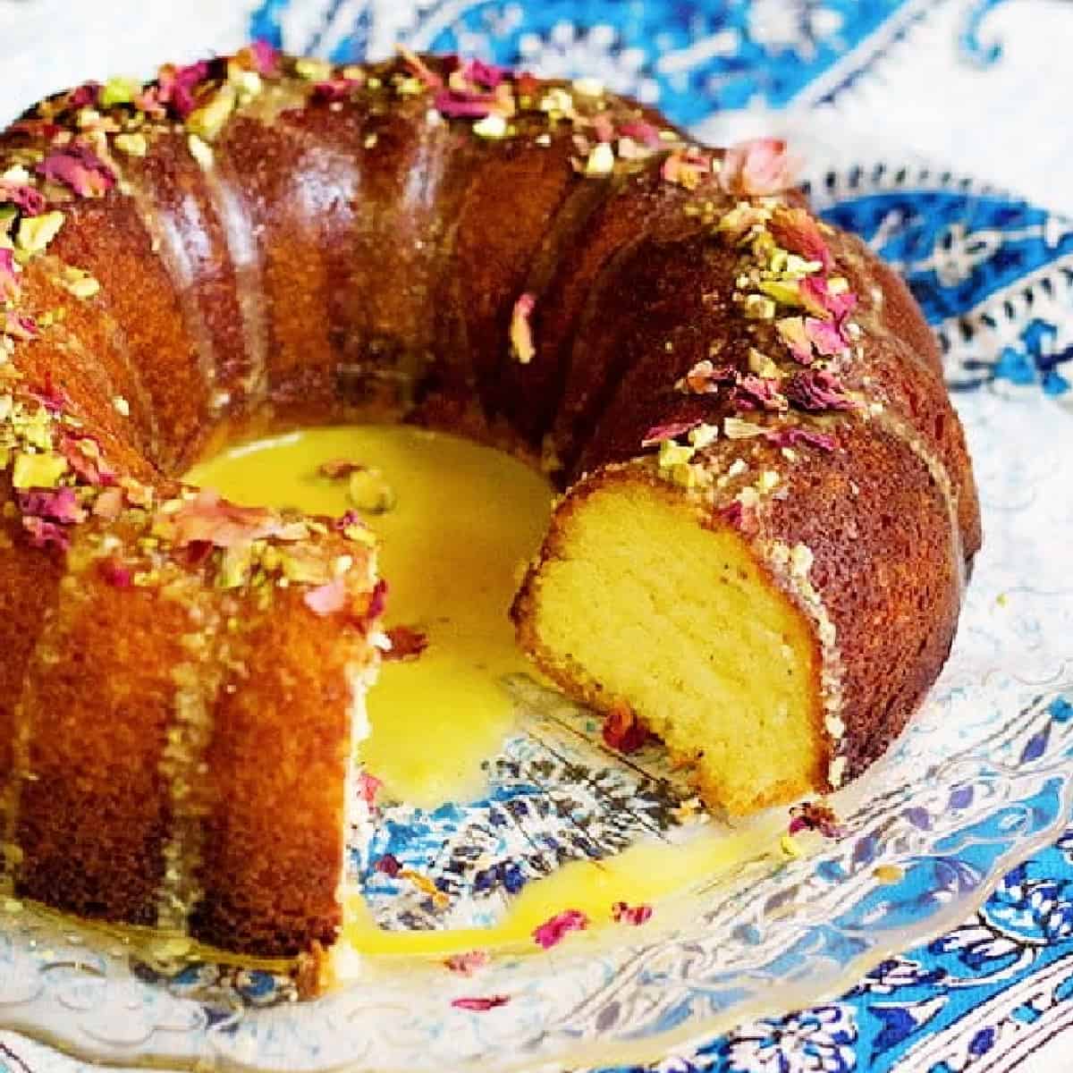 You will fall in love with this Persian Love Bundt Cake. Not only because it's filled with aromatic rosewater and cardamom, but also because it's full of love! 
