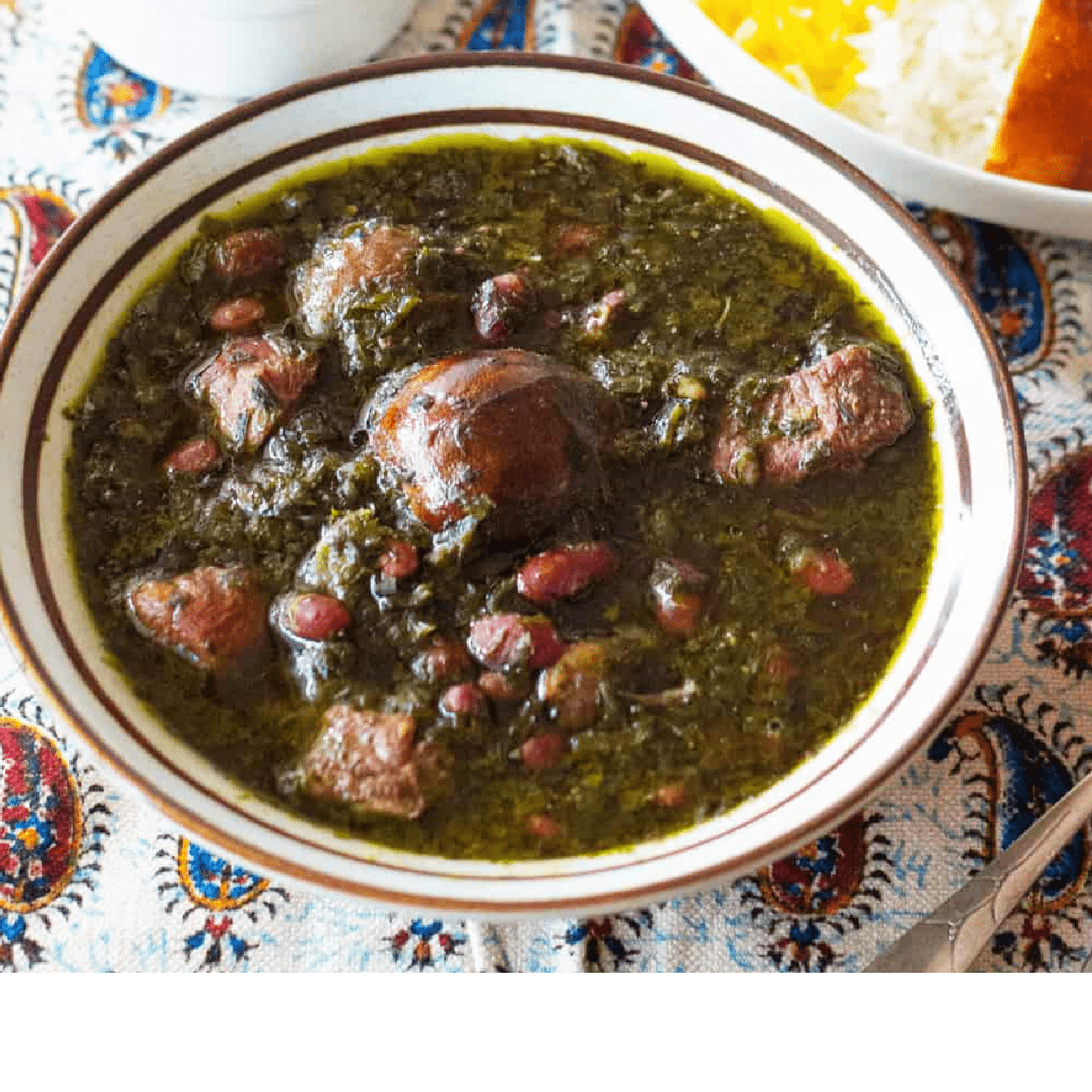 Ghormeh Sabzi is among the most essential Persian recipes. It is often considered to be the national dish of Iran and its rich, aromatic flavor is celebrated in Persian communities around the world. Consisting of flavorful herbs and lamb, ghormeh sabzi is a cornerstone of Persian cuisine.
