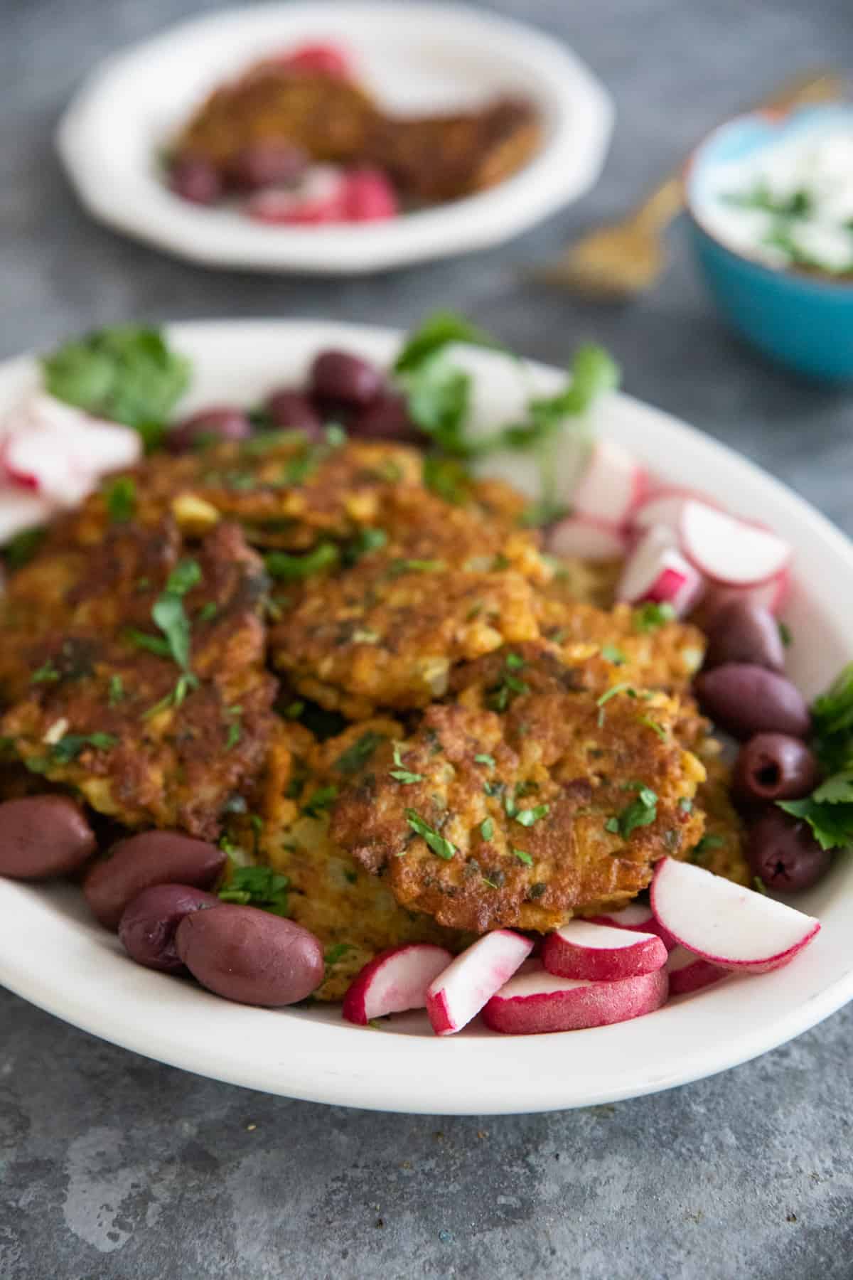 front shot of cauliflower fritters. 