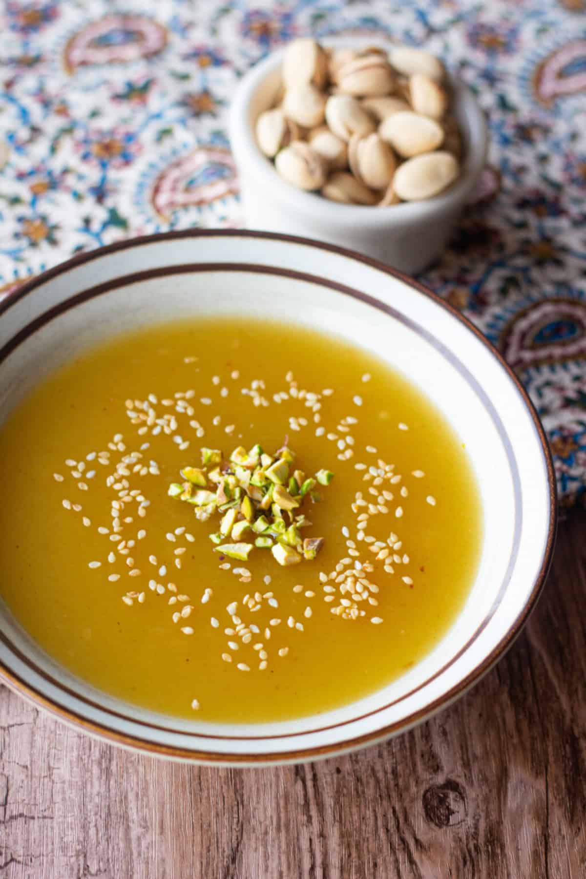 Kachi is a Persian Halva pudding that is full of saffron and rose water flavor. It's easy to make and very delicious. It's a taste of the Middle East!
