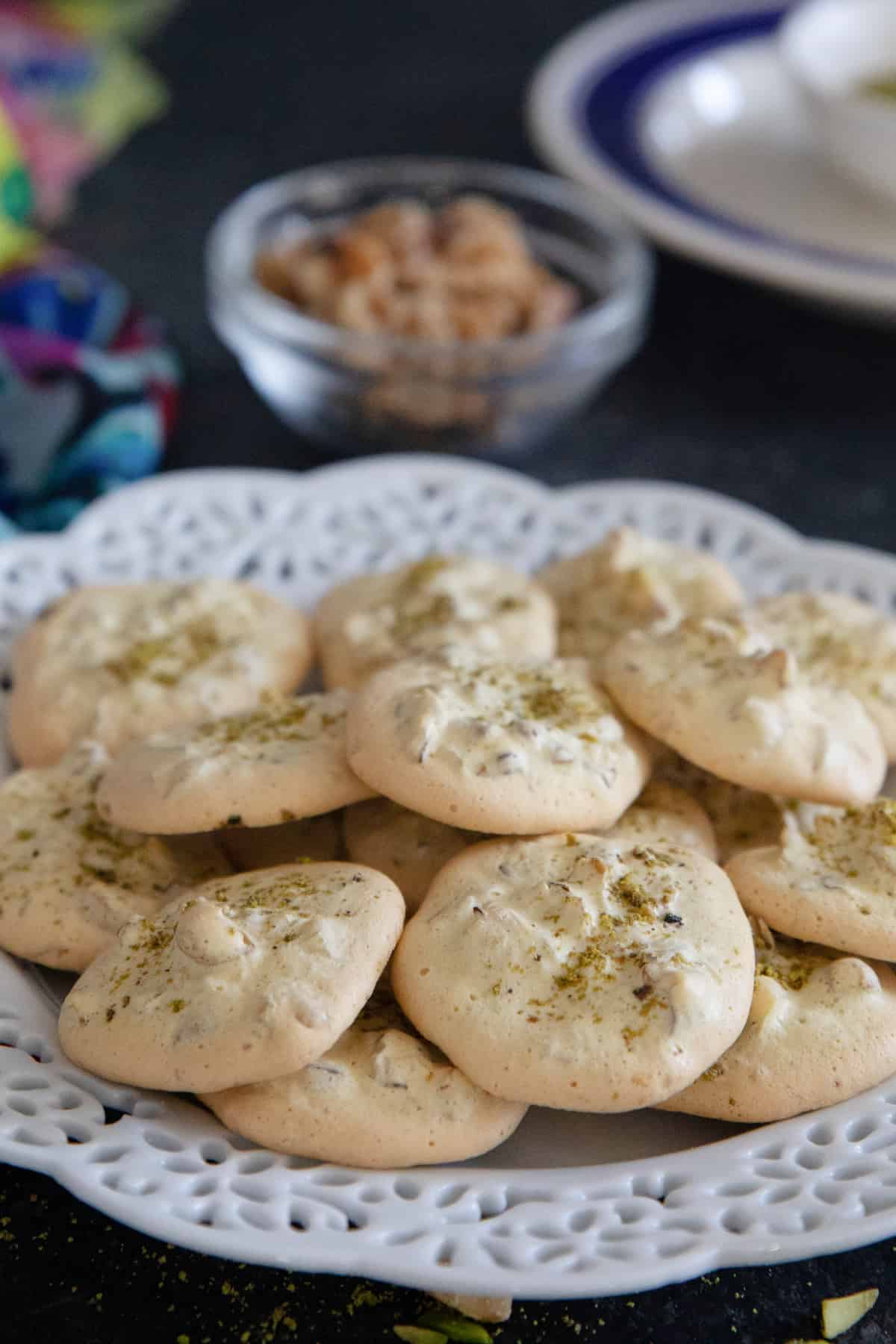 Front shot of Persian cookies on a plate. 