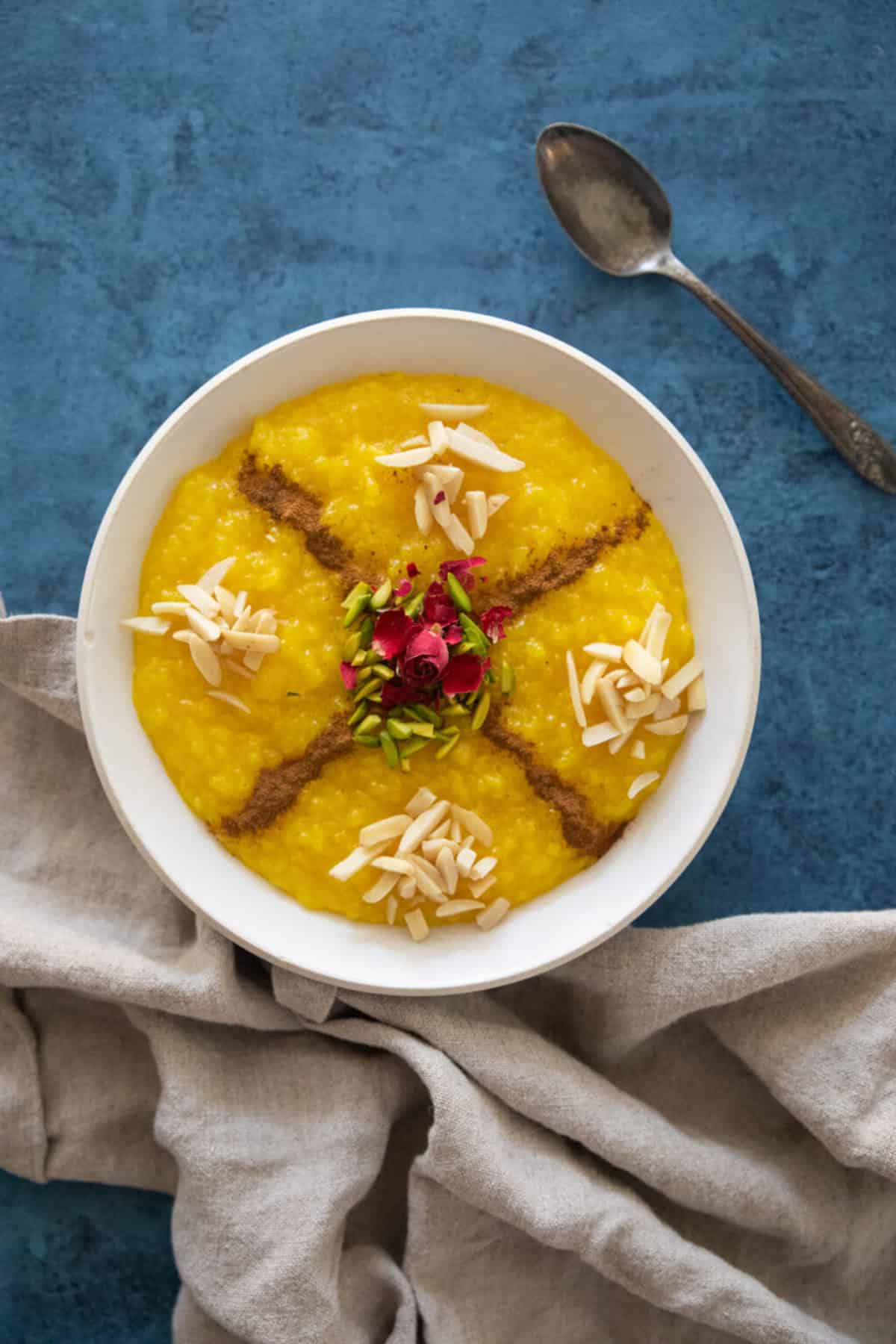 Sholeh zard Persian saffron rice pudding.
