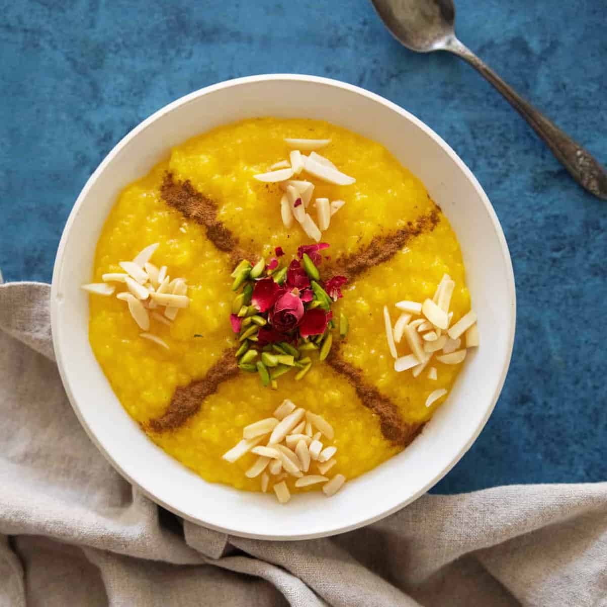 Sholeh zard Persian saffron rice pudding.