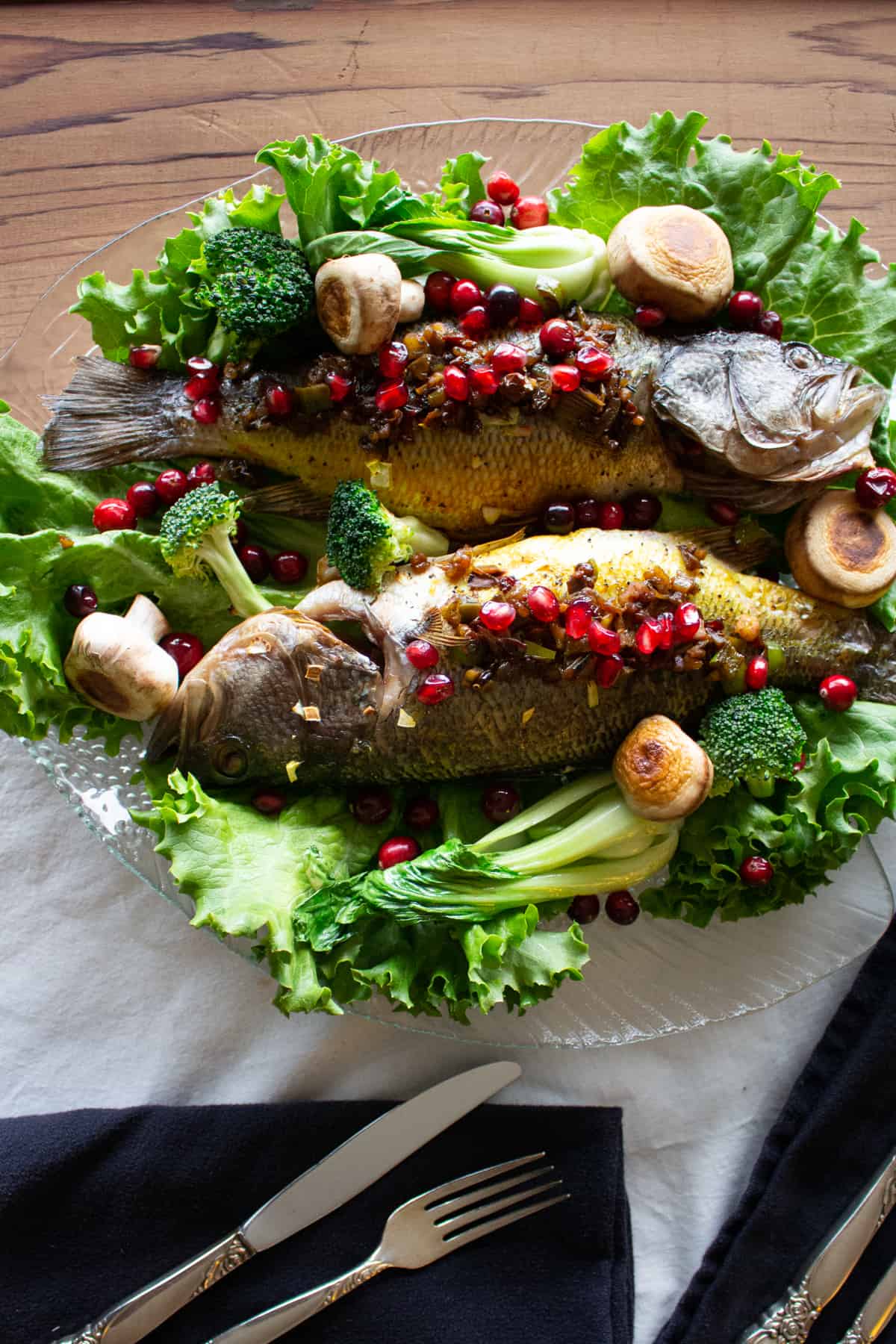 Persian Style stuffed branzino is a very special recipe that's bursting with amazing flavors. The filling includes walnuts and pomegranates which gives it a great crunch and taste!