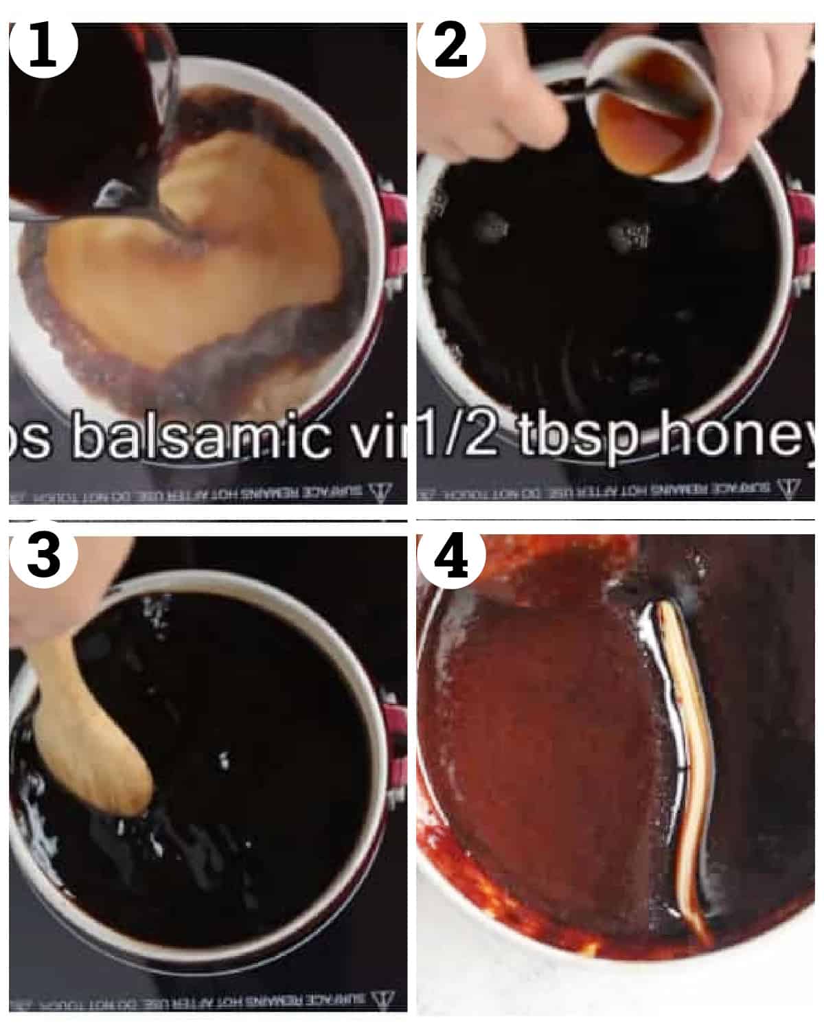 Add the balsamic vinegar to the pot with the honey and cook until thick and syrupy. 