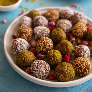 Date balls on a plate.