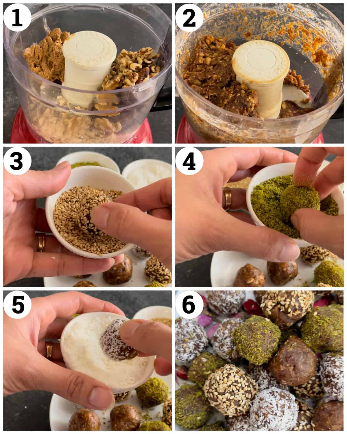 Mix all the ingredients in the bowl of a food processor and shape into balls. 