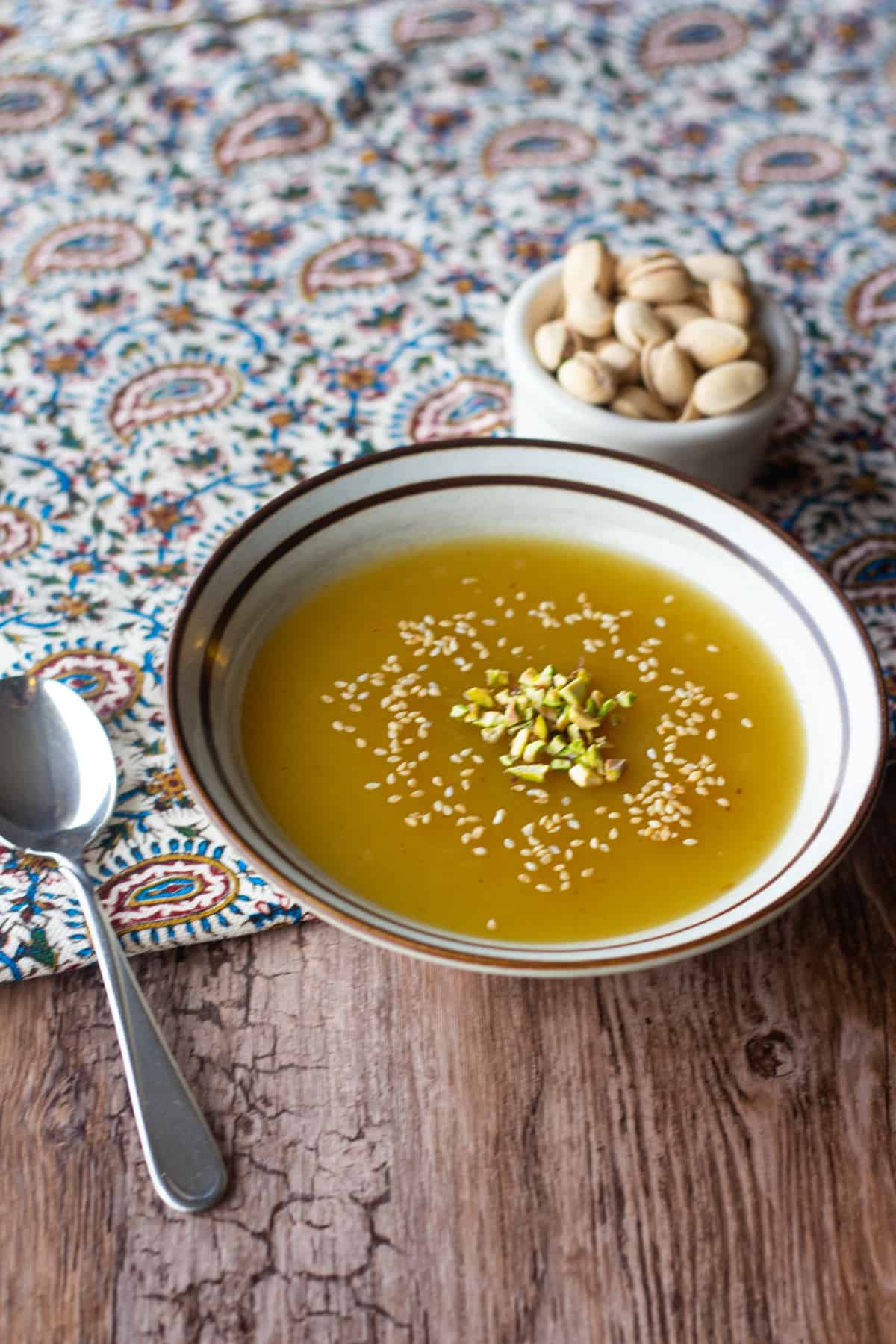 Persian Halva pudding is full of saffron and rose water flavor. It's easy to make and very delicious. It's a taste of the Middle East! 