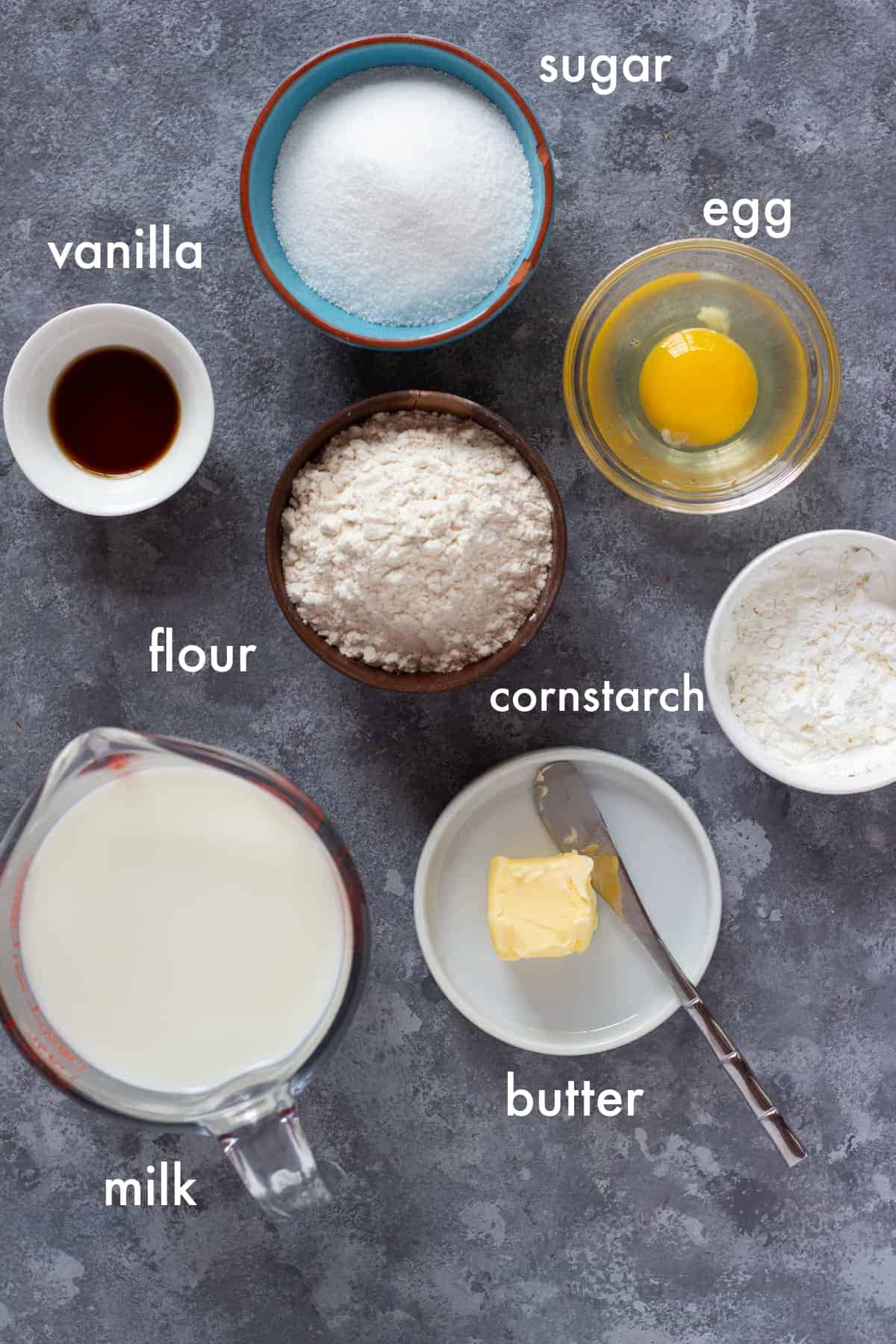 To make muhallebi you need milk, flour, sugar, cornstarch, egg yolk and butter. 