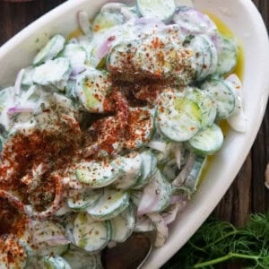 Creamy cucumber salad with yogurt.