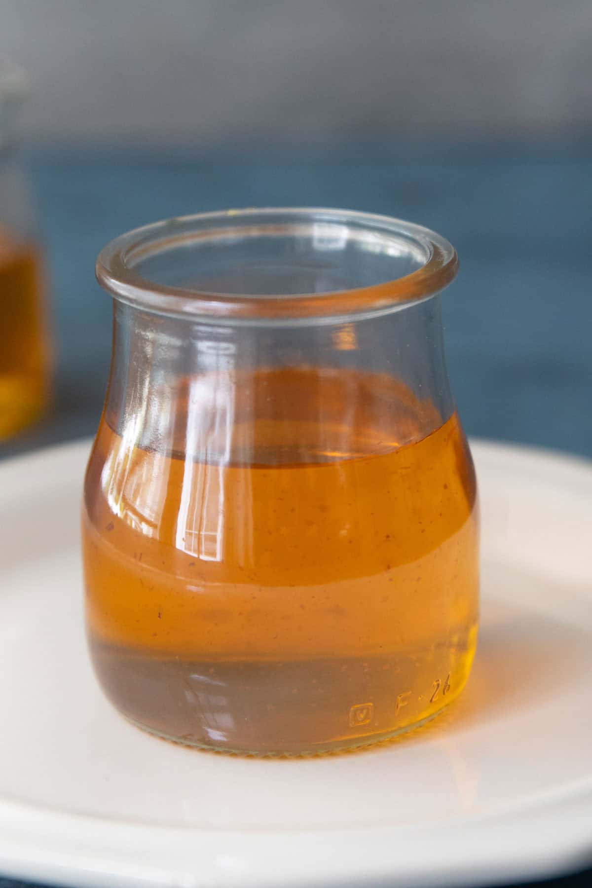 close up shot of saffron simple syrup. 