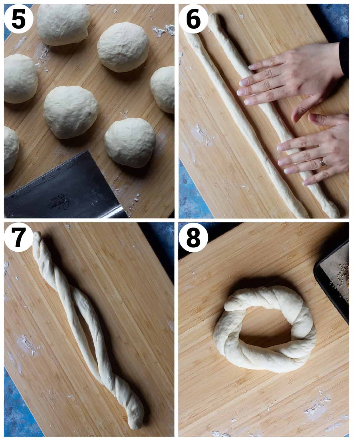 Divide the dough into 16 pieces, roll and twist to make the simit. 