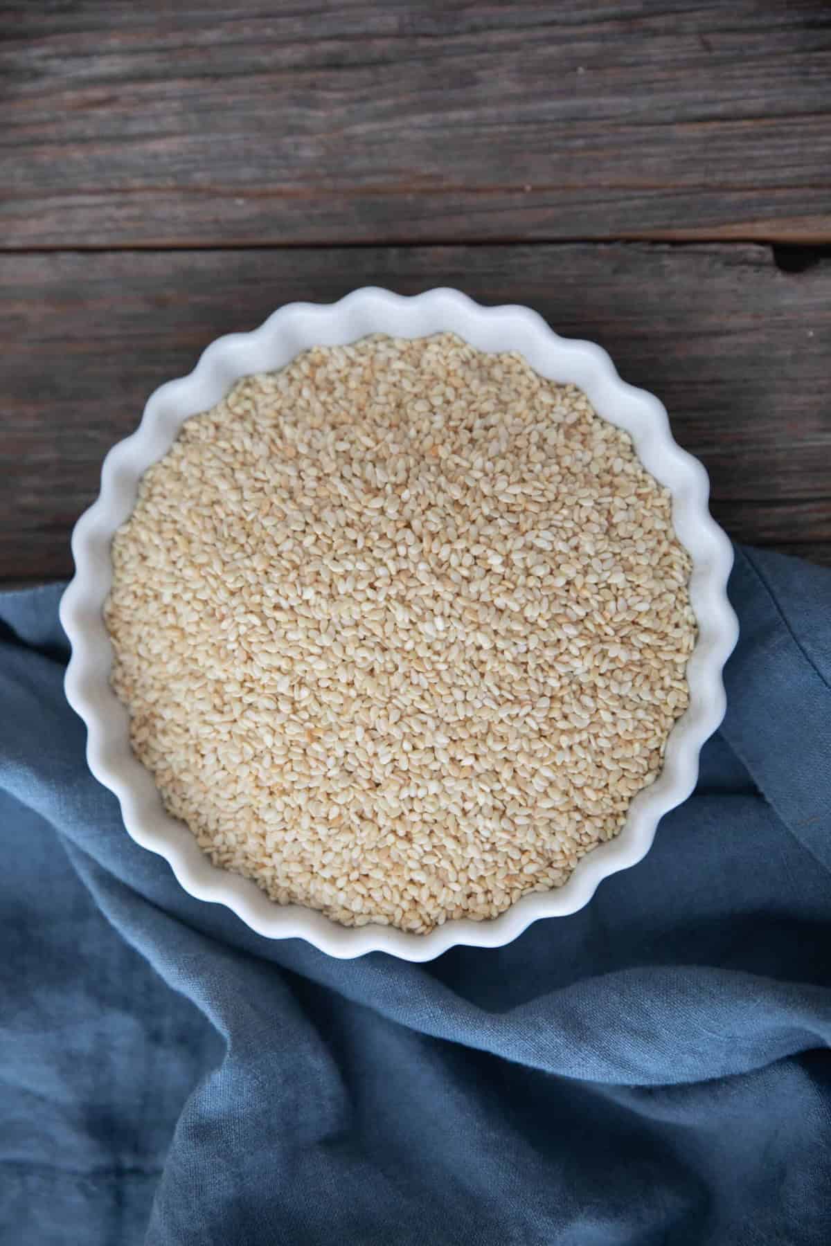 A bowl of sesame seeds.