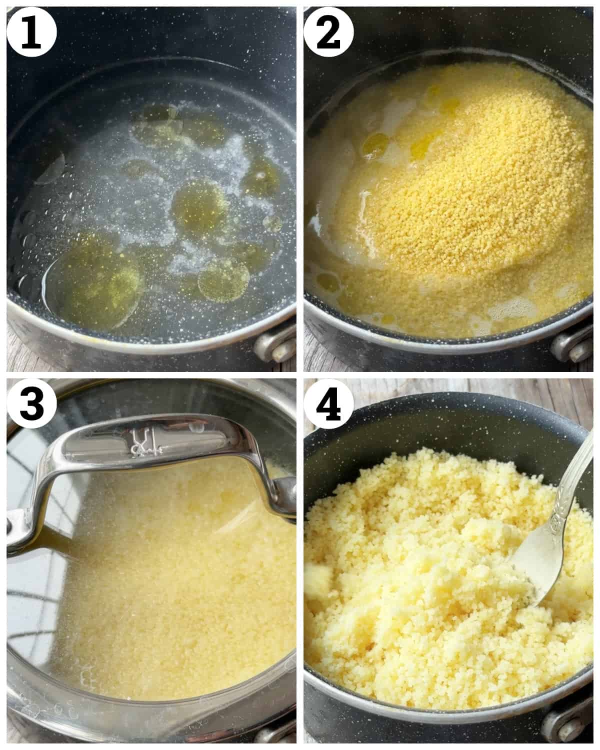 Boil the water, add the couscous, cover and cook for 15 minutes. 