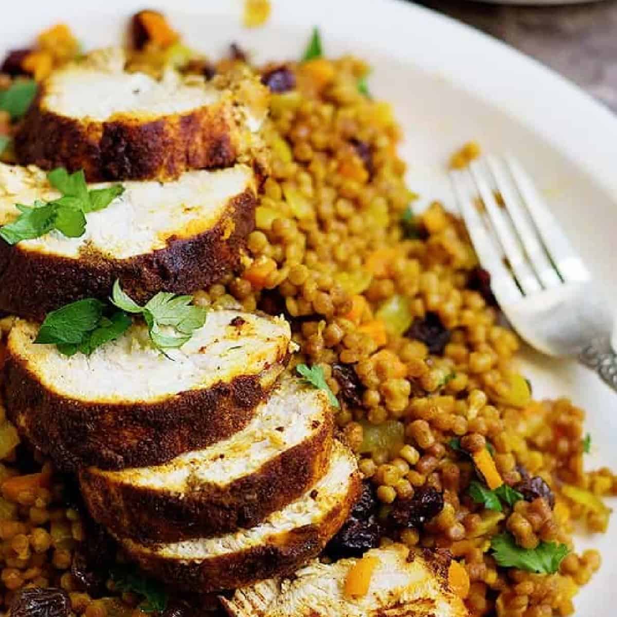 Enjoy a festival of flavors with this Moroccan chicken recipe. Chicken breast marinated in aromatic spices and cooked to perfection, served with delicious couscous makes this the perfect meal!
