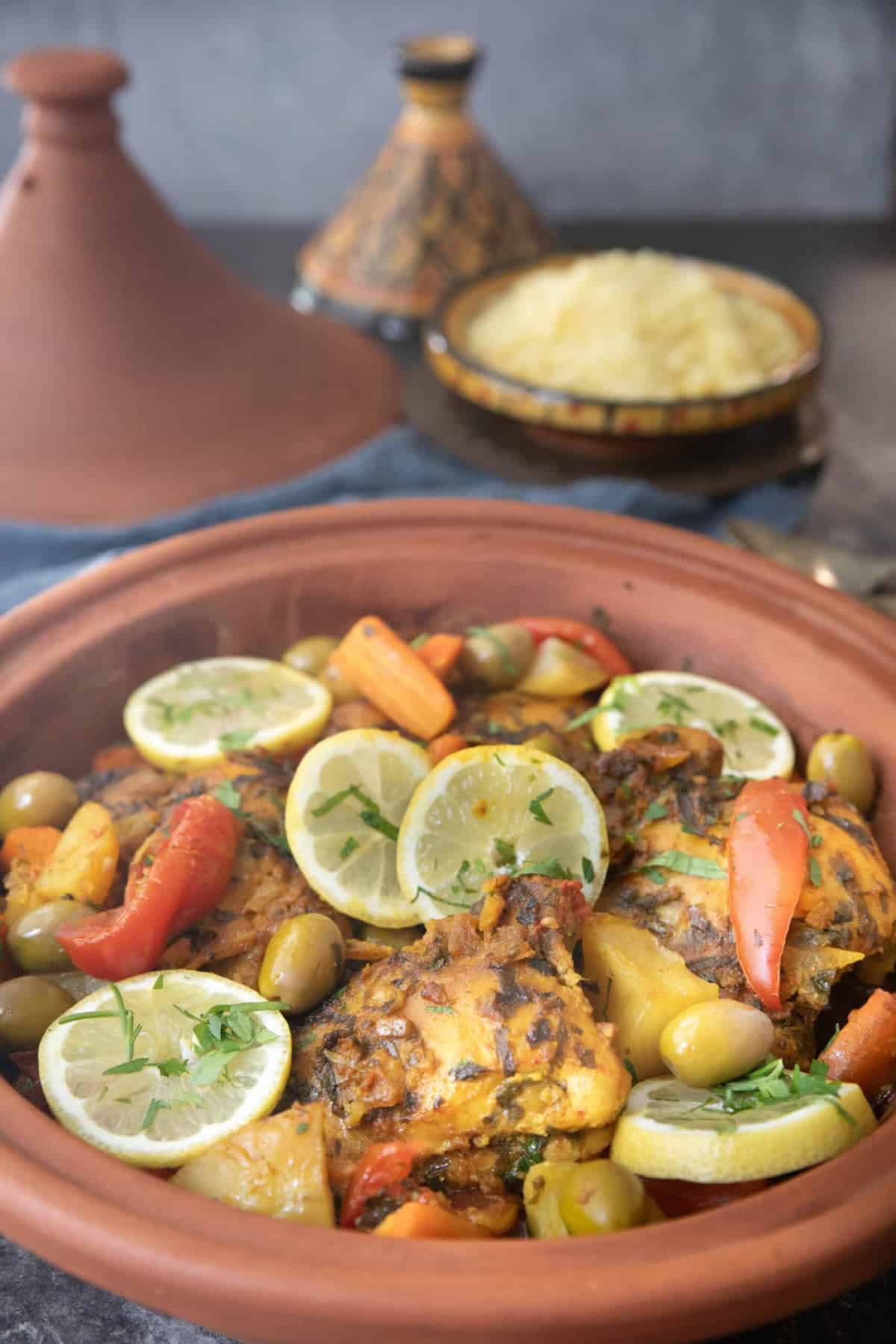 Front shot of tagine and couscous.